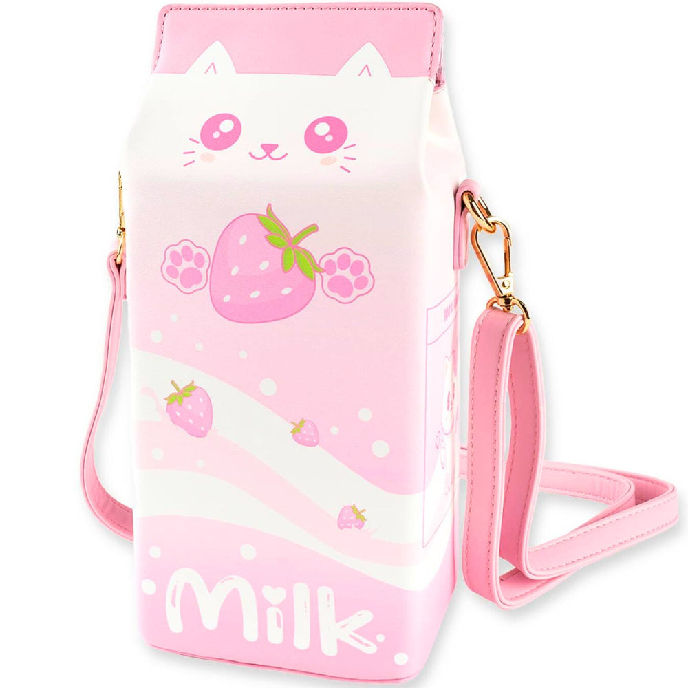 Load image into Gallery viewer, Strawberry Milk Cat Purse | Pink Kawaii Anime Crossbody Bag