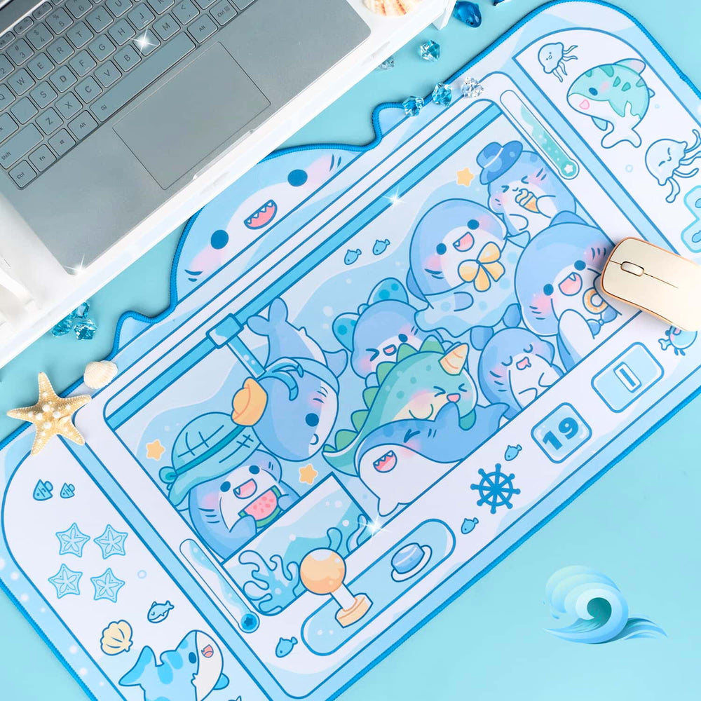Load image into Gallery viewer, Kawaii Desk Mat Bundle – 3 Pack Anime Kirby Sakura Shark Mousepads