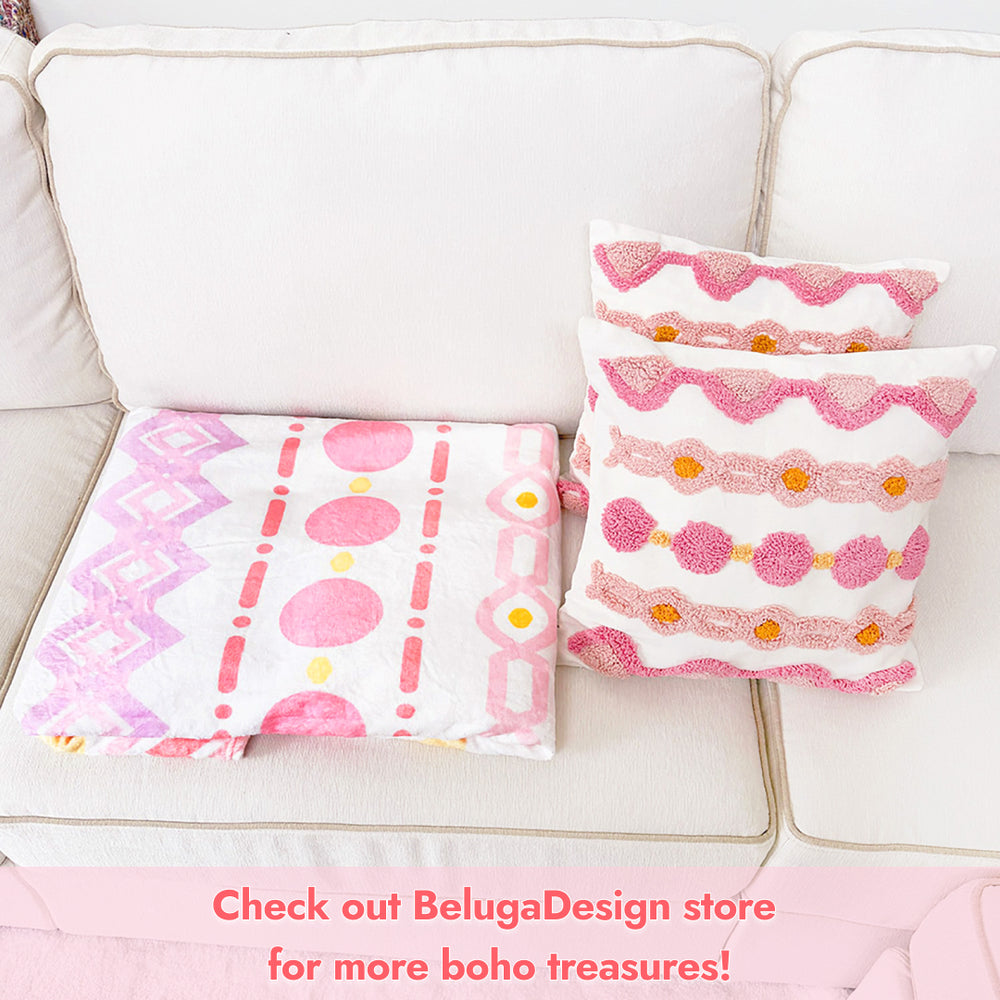 Load image into Gallery viewer, Kawaii Boho Blanket | Cozy Soft Pink Geometric Pattern Throw
