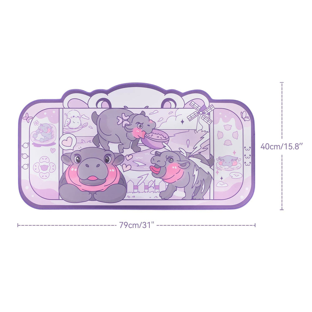 Load image into Gallery viewer, Moo Deng Baby Hippo Desk Mat | Kawaii Cute Pastel Large Gaming Mouse Pad