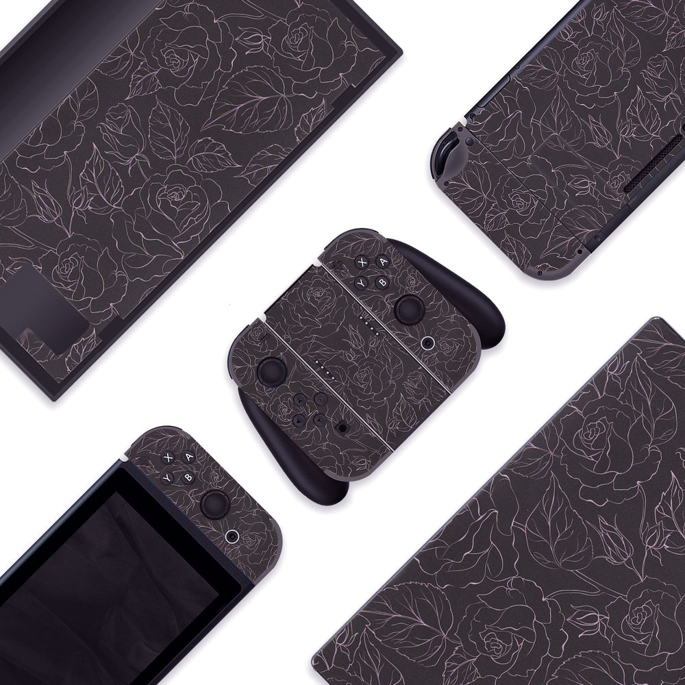 Load image into Gallery viewer, Black Rose Skin | Flower Nintendo Switch OLED or Lite Wrap