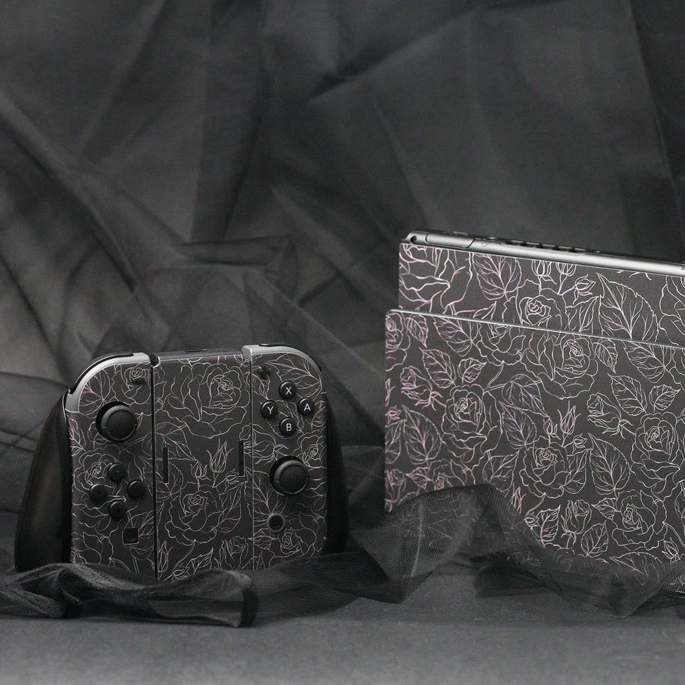 Load image into Gallery viewer, Black Rose Skin | Flower Nintendo Switch OLED or Lite Wrap