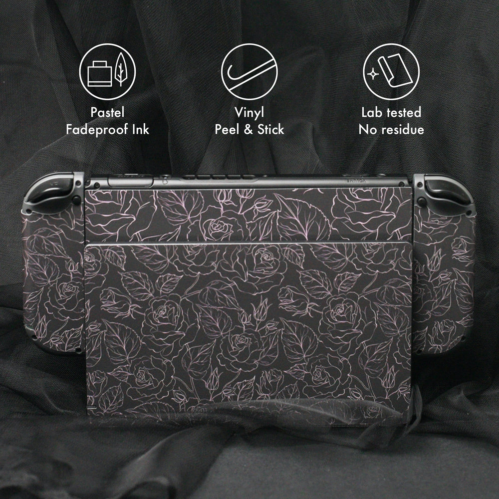 Load image into Gallery viewer, Black Rose Skin | Flower Nintendo Switch OLED or Lite Wrap